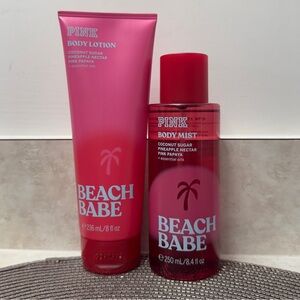 NEW PINK Victoria's Secret Beach Babe Body Lotion & Mist Set
